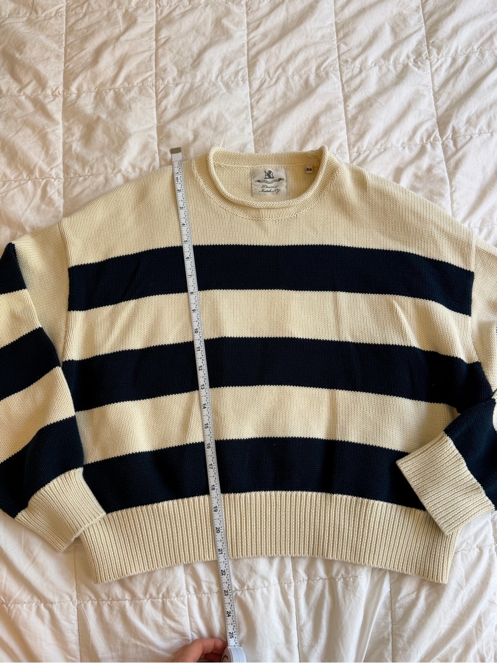 Denimist Cream/Navy Striped Crewneck Sweater